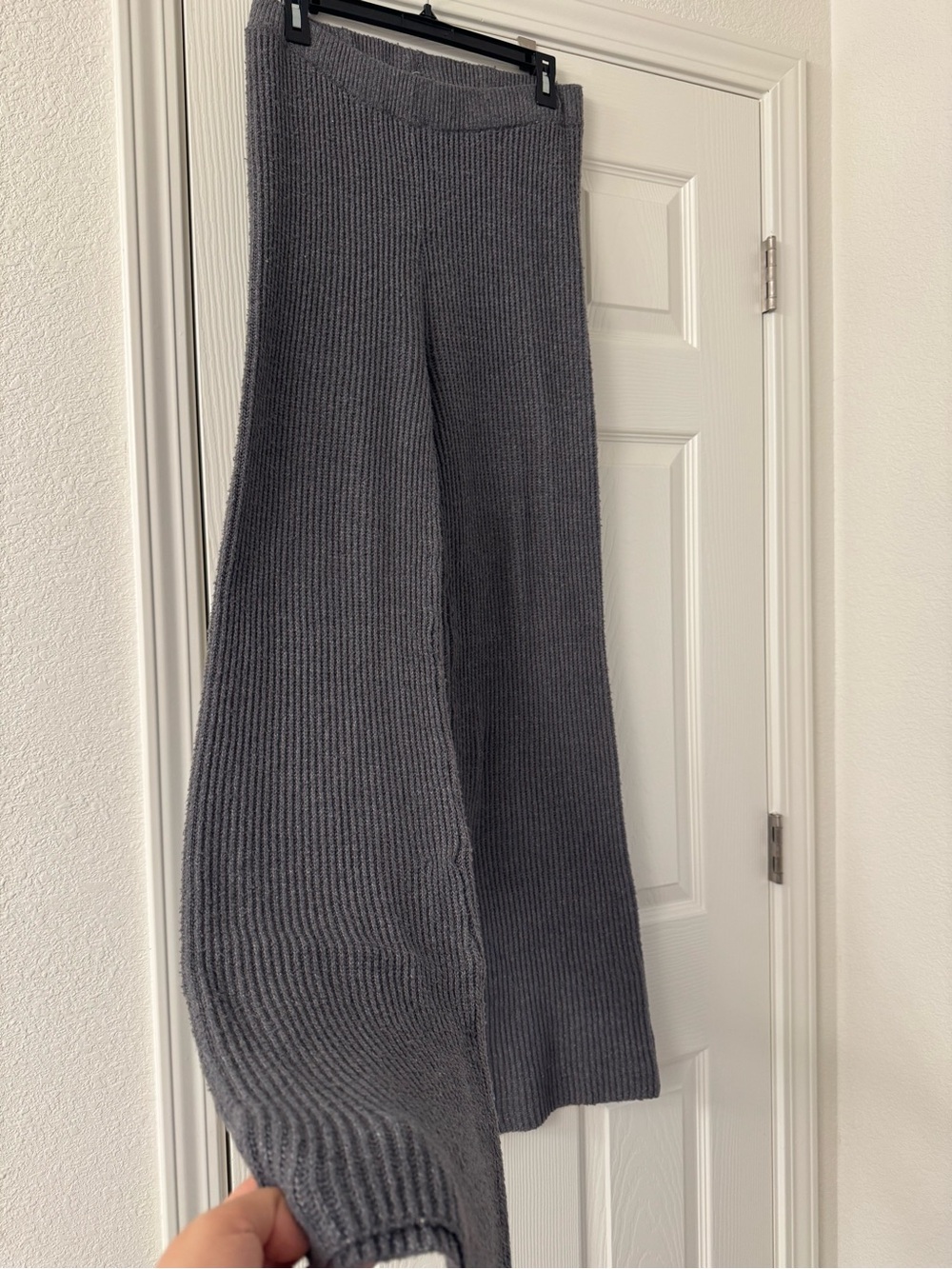 Ribbed Knit Wide-Leg Sweatpants - Charcoal Gray